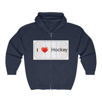 "I Love Hockey" Heavy Blend™ Full Zip Hooded Sweatshirt