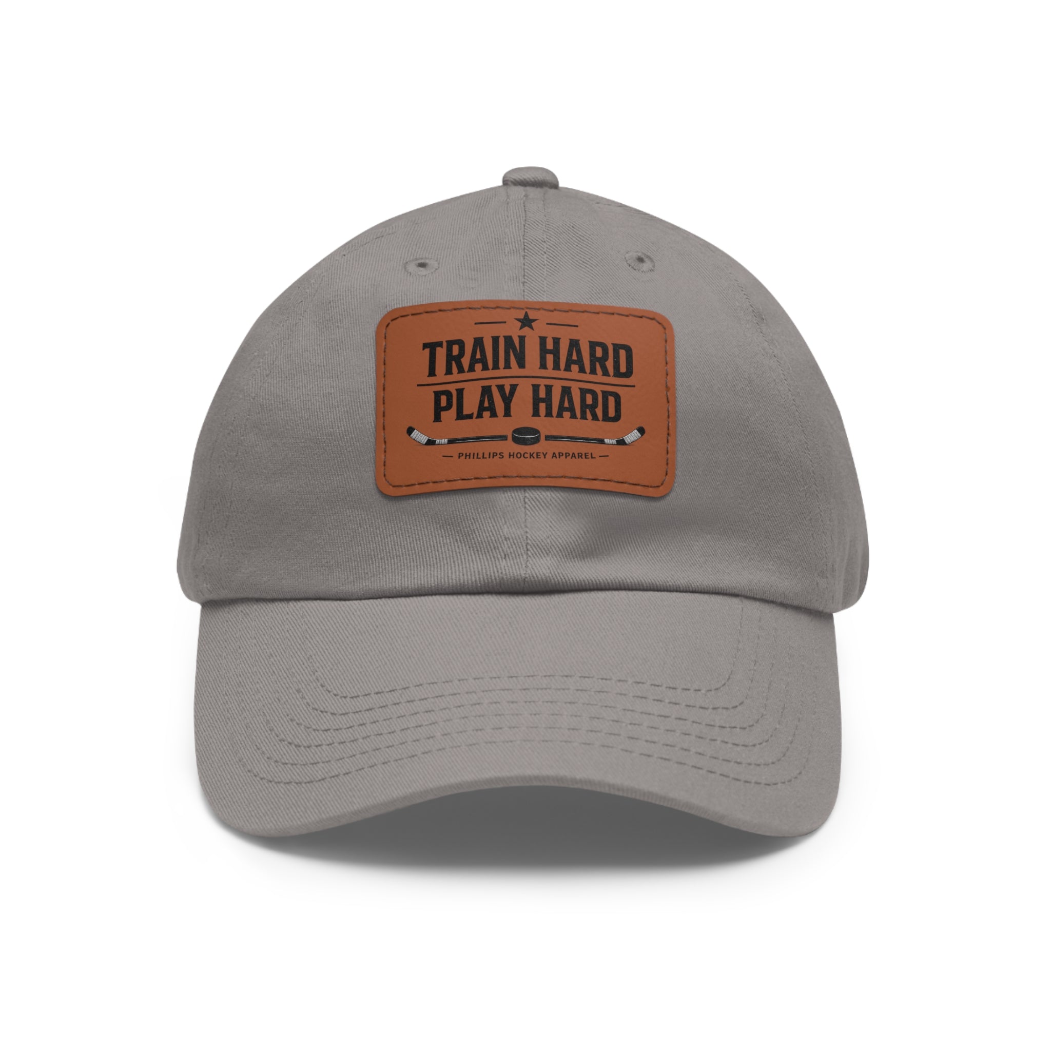 Train Hard Play Hard Leather Patch Dad Hat