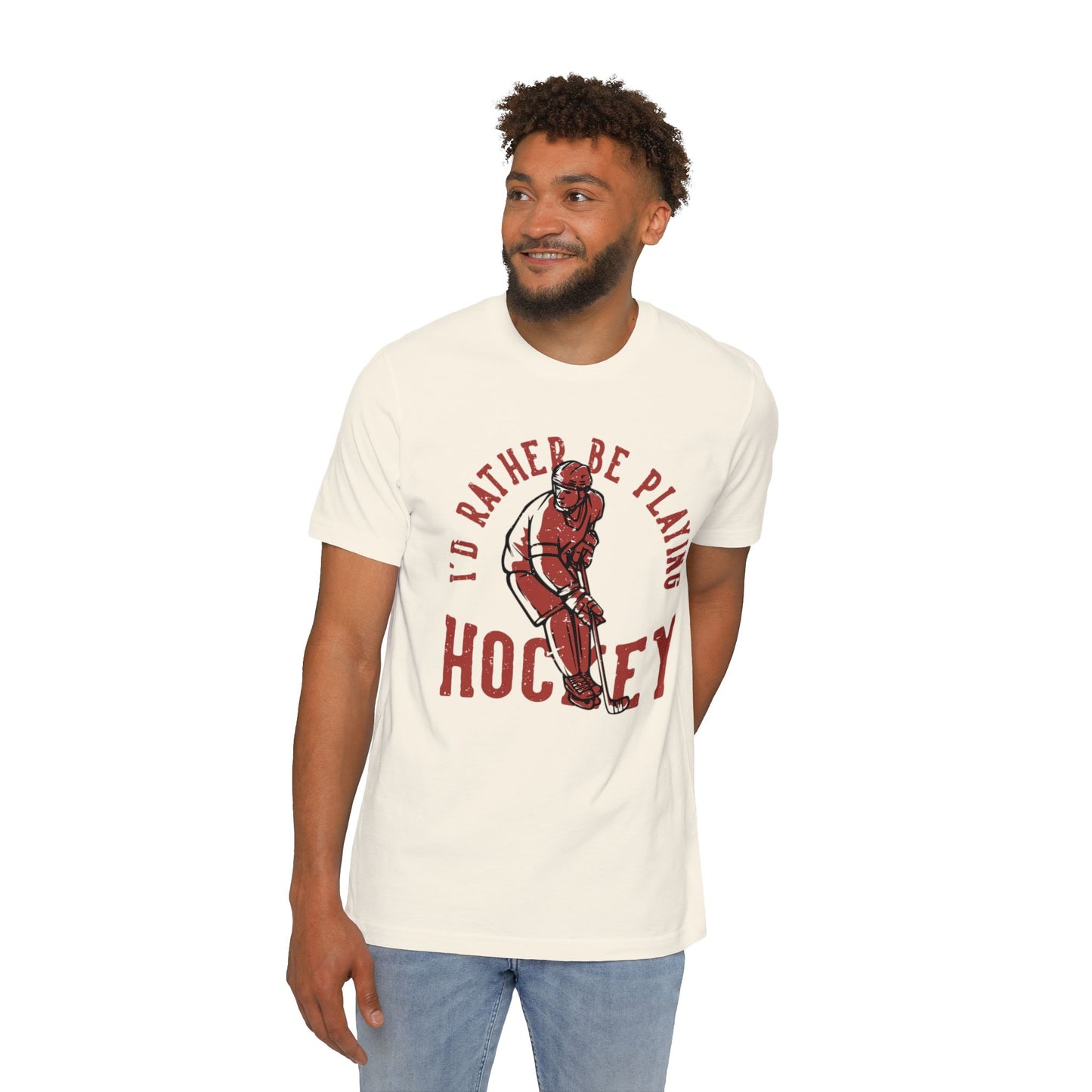 I'd Rather Be Playing Hockey T-Shirt — Vintage Hockey Player Tee
