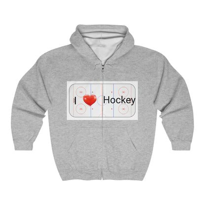 "I Love Hockey" Heavy Blend™ Full Zip Hooded Sweatshirt