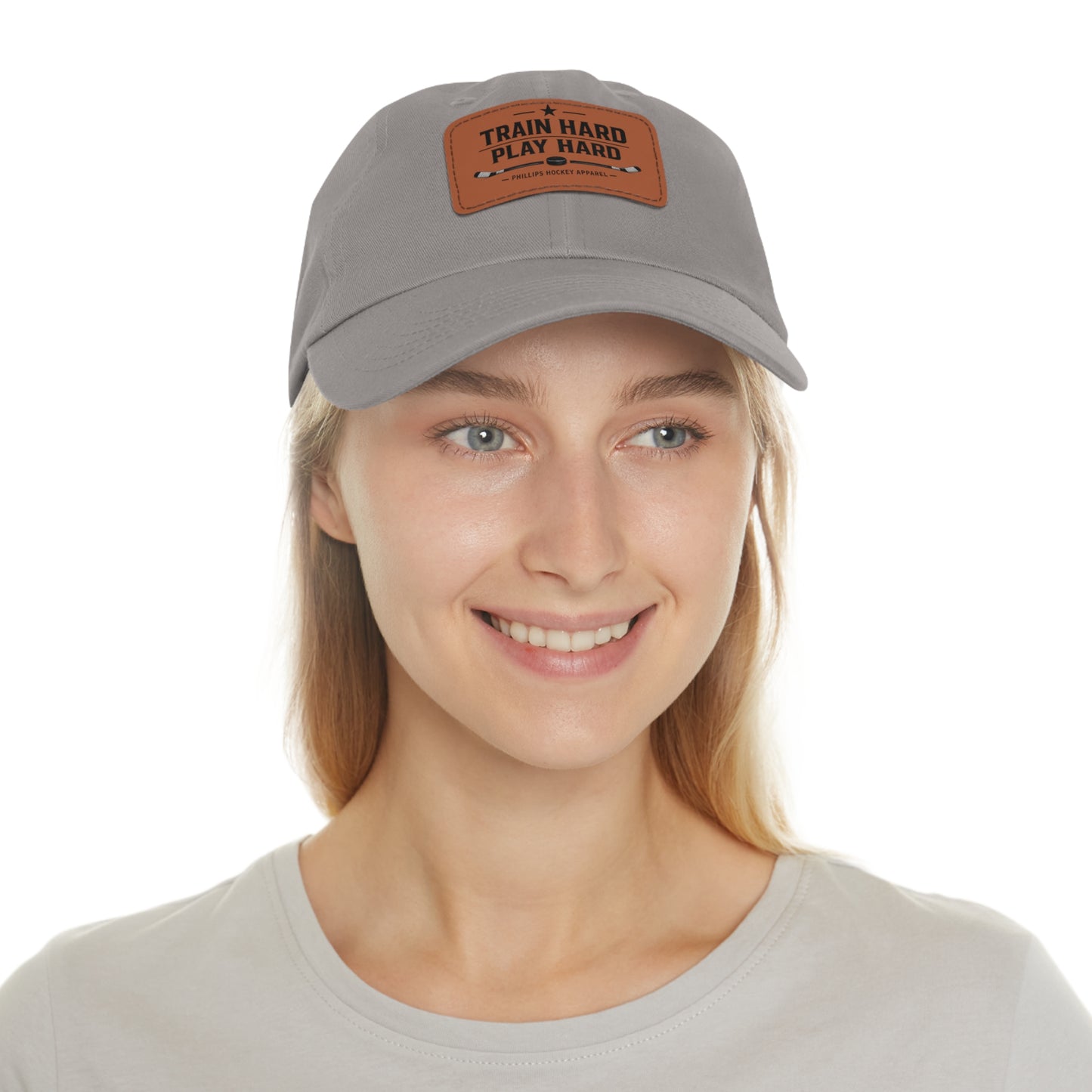 Train Hard Play Hard Leather Patch Dad Hat