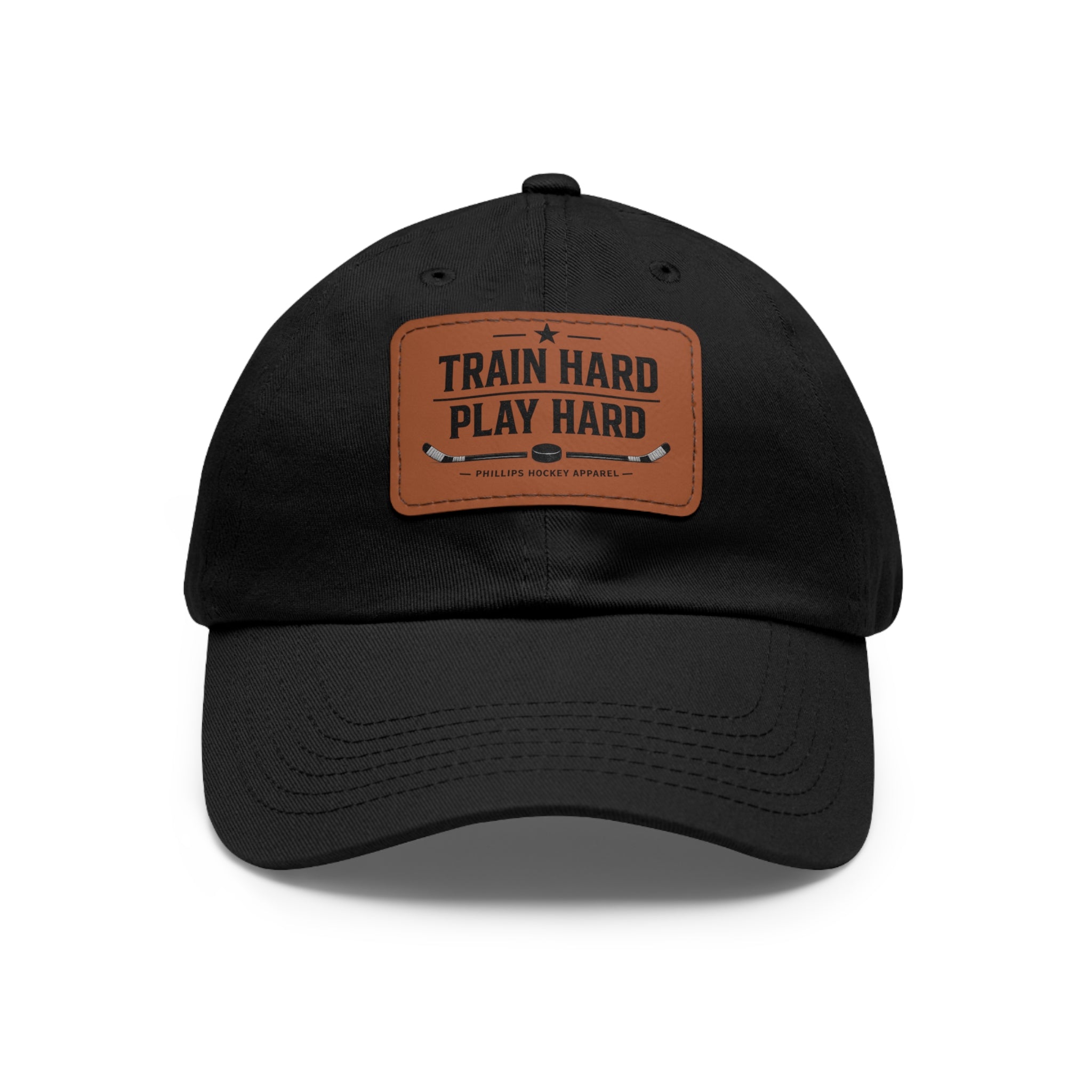 Train Hard Play Hard Leather Patch Dad Hat
