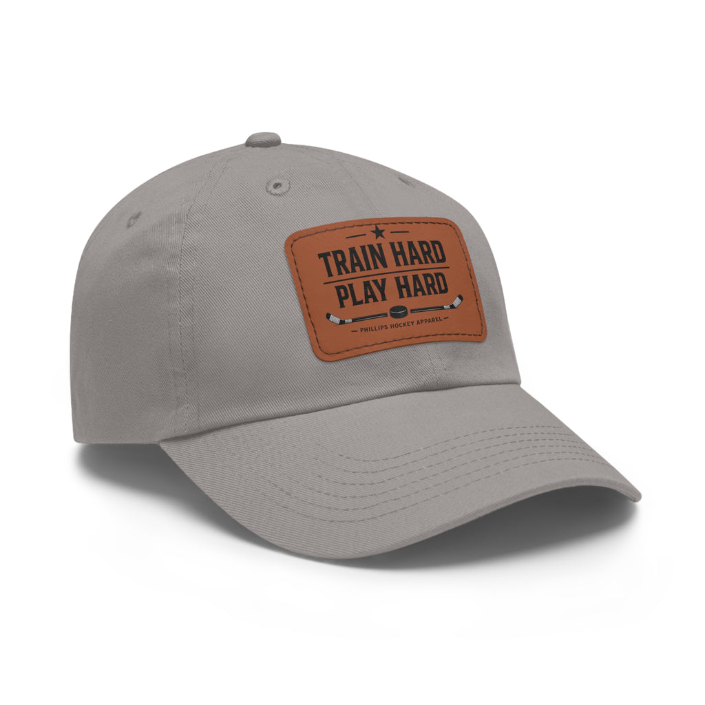 Train Hard Play Hard Leather Patch Dad Hat