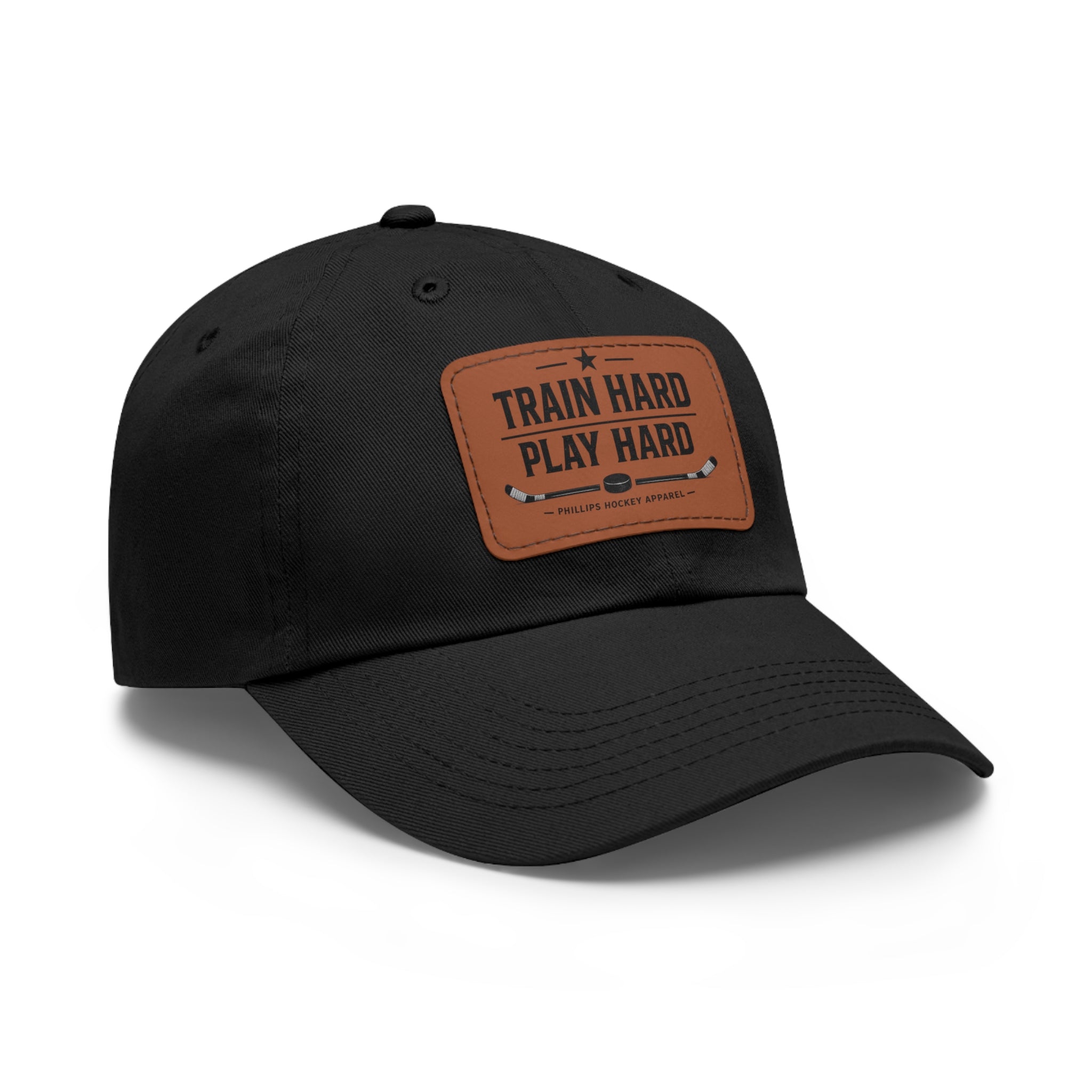 Train Hard Play Hard Leather Patch Dad Hat