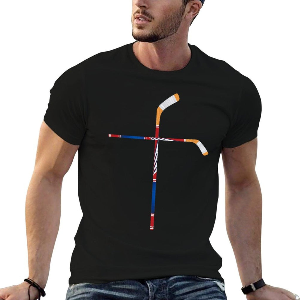 Christian Ice Hockey Sticks Cross Faith Sports T-Shirt