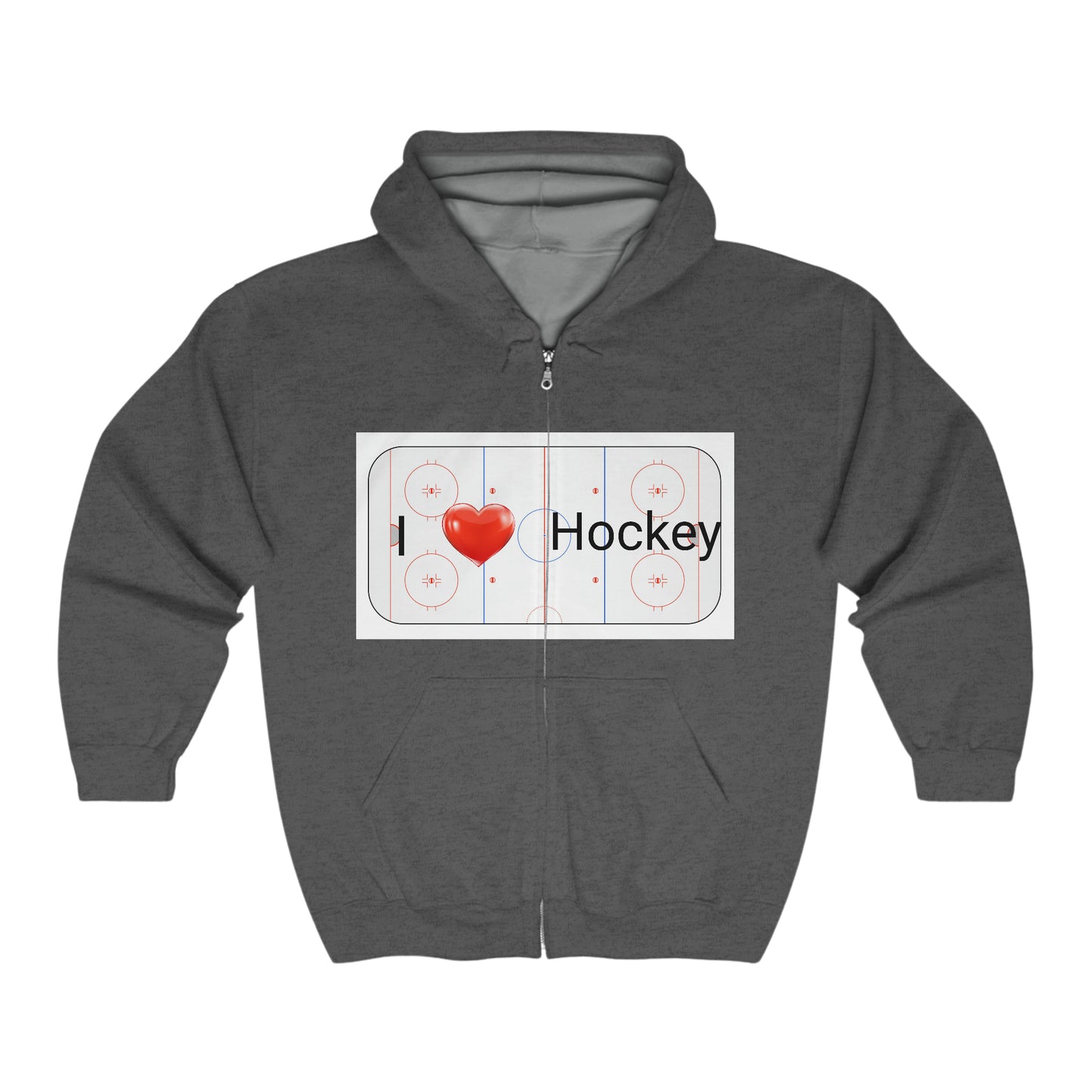 "I Love Hockey" Heavy Blend™ Full Zip Hooded Sweatshirt